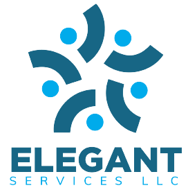A blue and black logo for elegant services llc.